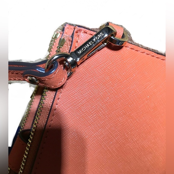 Michael Kors Jet Set Saffiano Leather Double Zip Wallet Wristlet Pumpkin Orange - Picture 12 of 12